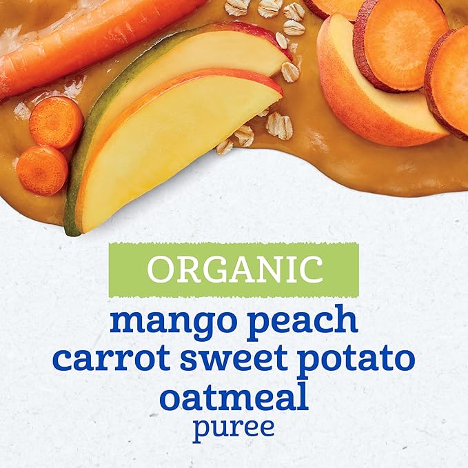 Gerber Stage 2 Baby Food, Organic Mango Peach Carrot Sweet Potato Oatmeal, Baby Puree, 12PK
