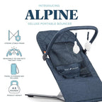 Baby Delight Alpine Deluxe Portable Bouncer, Infant, 0 – 6 Months, Quilted Indigo