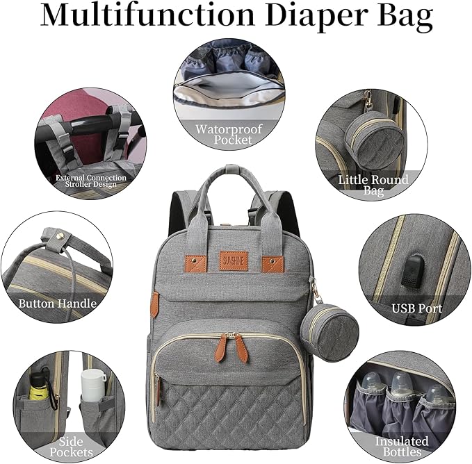 Baby Diaper Bag Backpack, Large Baby Diaper Bags for Boys Girls, Baby Bag with USB Charging Port, Multifunction Waterproof Travel Bag for Moms Dads