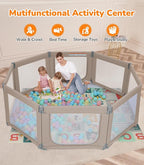 Dripex Foldable Playpen for Babies and Toddlers, 71"×69" Extra Large Baby Playpen, Indoor & Outdoor Safety Gate Collapsible Play Pen, Baby Fence Play Area with Visible Mesh, Khaki