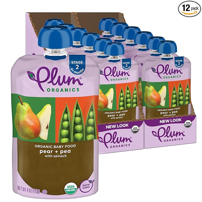 Plum Organics Baby Second Blends, Spinach, Peas and Pear, 4.0-Ounce Pouches (Pack of 12)