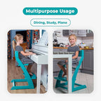 FORNEL Modern Wooden High Chair in Turquoise | The Adjustable Grow-with-Me Chair with a Stylish Pop of Color for Your Kitchen & Dining Room