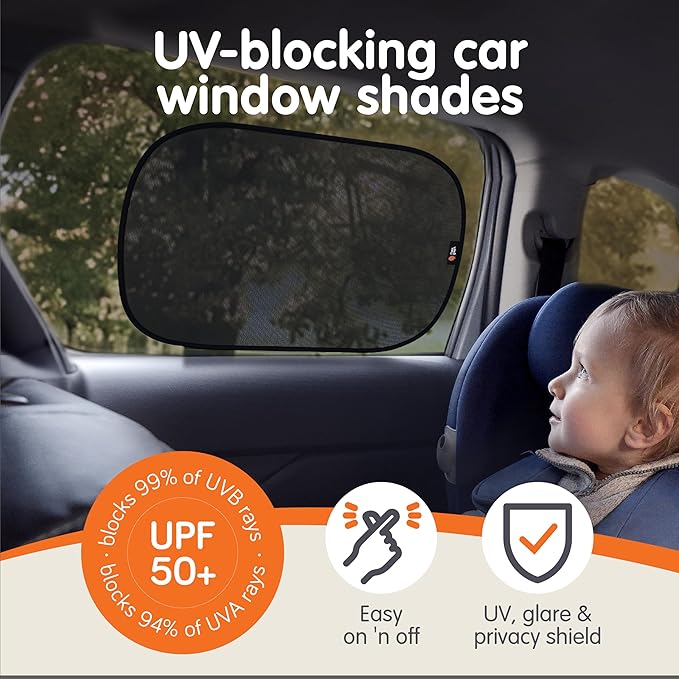 Onco Baby Car Mirror & Car Window Shades Bundle (18.9″ × 12″) - UPF 50+ Window Shade, 100% Shatter-Proof Car Mirror for Baby, Universal Shades & Mirror