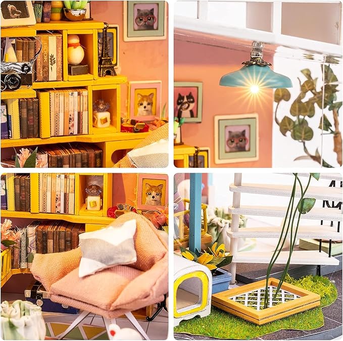 Rolife DIY Miniature House Kit Dora's Rooftop, Tiny House Kit for Adults to Build, Mini House Making Kit with Furnitures, Halloween/Christmas Decorations/Gifts for Family and Friends (Dora's Rooftop)