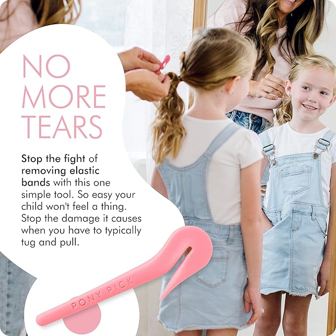THE PONY PICK Rubber Bands Cutter for Hair Removal - Pain-Free Hair Band Remover - Easy 3 Pack with 50 Colored Elastics