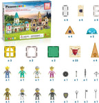 PicassoTiles 70pc Middle Age Medieval and Castle Theme Tile 2in1 8 Character Action Figures Magnet Tiles Building Block Pretend Magnetic Play Fine Motor Skill STEM Educational Construction Age3+ PTQ01