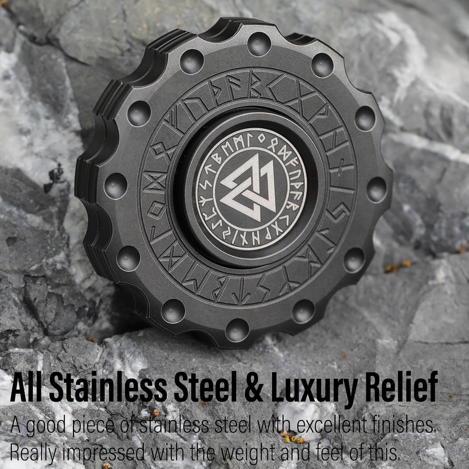 FREELOVE Metal Fidget Spinner Magnetic Slider, Viking Pirate Spinning Haptic Clicker, Heavy Stainless Steel Spin Clicky, Small Round Gear Click Gyro, Premium Silent Bearing, Adults Anxiety Cool, Black