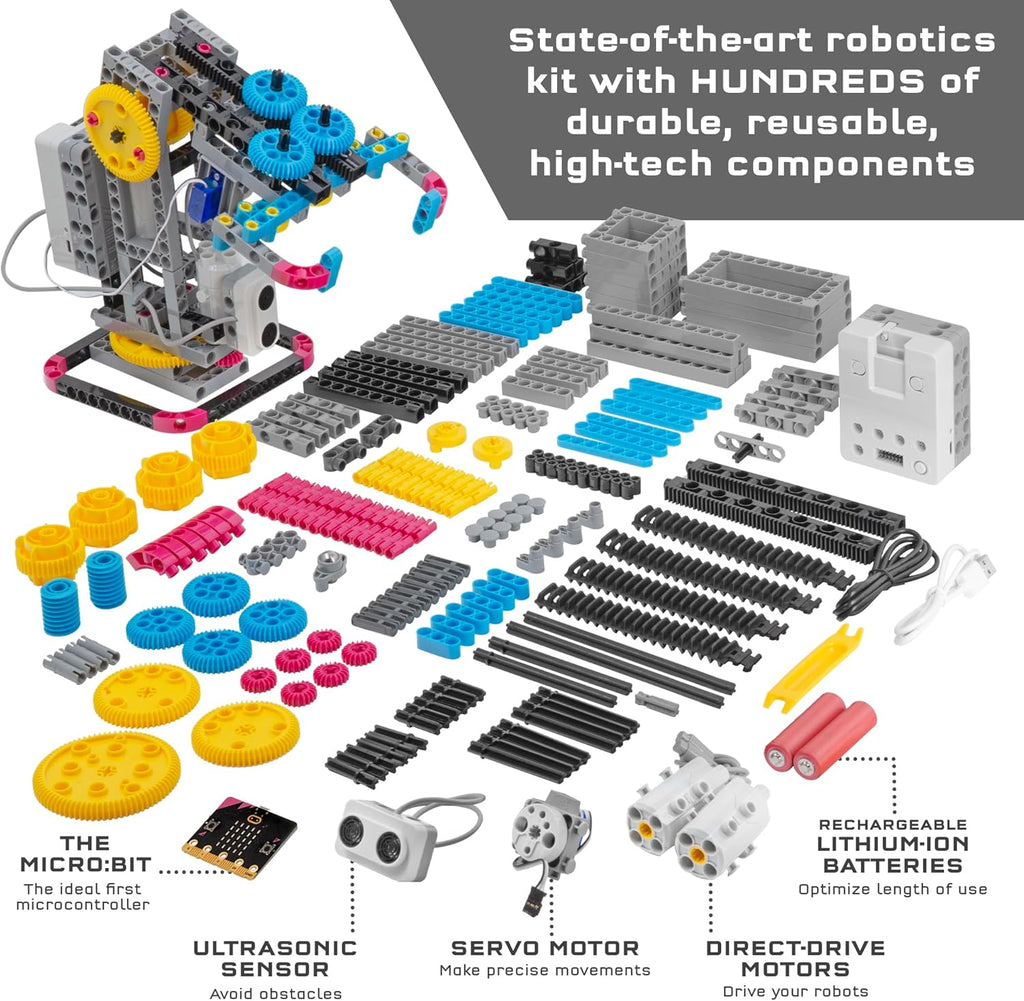 Thames & Kosmos Robotics Workshop with Micro:Bit STEM Experiment Kit, Creative, Educational Coding & Programming Curriculum for Home & School Use, Utilizes MakeCode App to Learn Python, Javascript
