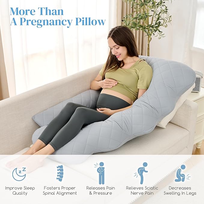 Pregnancy Pillow for Sleeping,U Shaped Full Body Maternity Pillow with Removable Diamond Quilted Cool Fabric,Support for Back,Belly,HIPS for Pregnant Women,Side Sleeper, Warm Cushion, 51 Inch