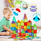 132 PCS Magnetic Tiles Building Blocks with 2 Cars, STEM Educational Construction Montessori Toys for Kids Ages 3 4 5 6 7 8 9, Magnet Building Set Gift for Boys Girls