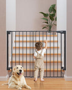 Cumbor 34" Extra Tall No Bottom Bar Baby Gate for Stairs, Auto Close Dog Gate Indoor for Larger Pets, 29.2-43" Hardware Mounted Safety Gate for Doorways, Wide Walk Thru Door for Easy Access (Black)