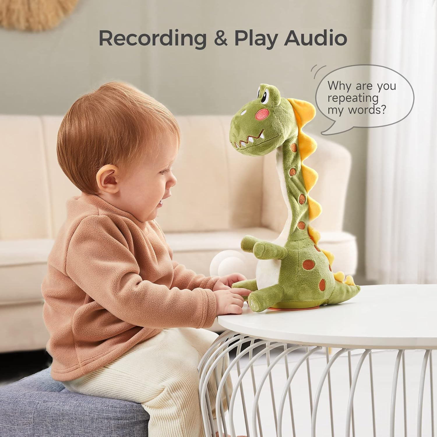 TUMAMA Dinosaur Dancing Interactive Baby Toy, Mimicking Twisted Electronic Soft Plush Toy with Talking Recording Repeat Talking, Talking Dinosaur Toys for Kids Over 3 Years Old