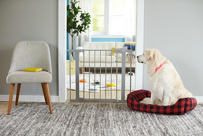 Safety 1st Easy Install Baby Gate for Doorways, Auto-Close Pressure-Mounted Magnetic Latch, Indoor Dog Gates, No Drilling, Fits 29"-38", Grey
