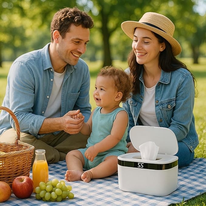 Portable Baby Wipe Warmer - USB-Powered, (40°C/104°F to 60°C/140°F) Adjustable Heating, Ultra-Quiet & 0.4kg Lightweight for Travel