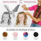 THE PONY PICK Hair Elastic Rubber Bands Cutter - Easy To Use, Pain-Free, No Hair Damage - Ponytail Tool for Kids & Toddlers (3 Packs & 50 Brown Elastics)