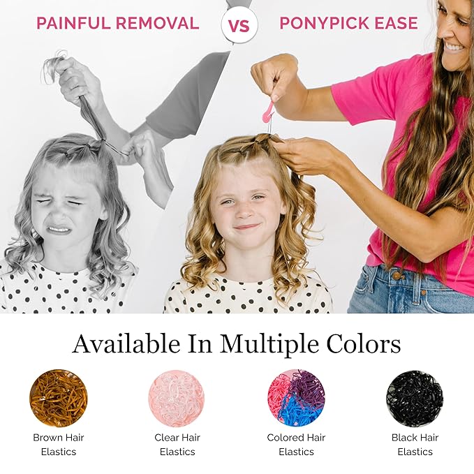 THE PONY PICK By Lolly - Ponytail Cutter Tool for Kids & Toddlers - Easy to Use, Pain-Free, No Hair Damage (3 Packs with 50 Hair Elastics) (Black)