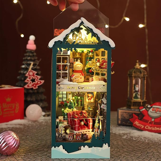 Christmas Book Nook Kit - DIY Miniature House Dollhouse Kit for Adults and Teens, Booknook Bookshelf Insert Christmas Decorations, Gifts for Family and Friends (Merry Christmas)