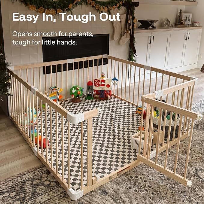 HARPPA Baby Gate Playpen Wooden Playpen for Babies and Toddlers Large Play Yards Baby Fence Play Area 60 x 71.5 x 24 inch