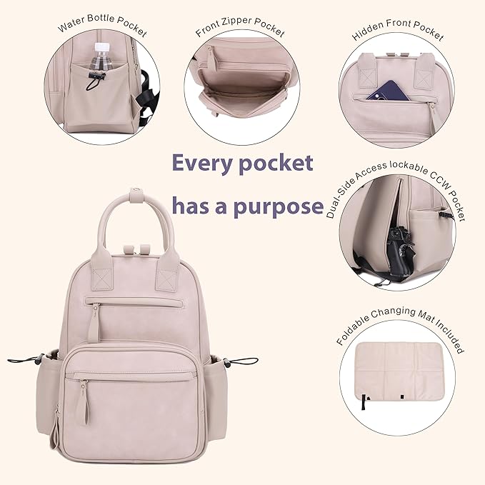 JESSIE & JAMES Saturday EDC Diaper Bag Backpack Multi Function Diaper Bag with Changing Pad & Stroller Straps_Light Stone