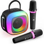 Mini Karaoke Machine for Kids Adults: Portable Bluetooth Speaker with 2 Wireless Microphones and Light - Singing Karaoke Gift for Girls Boys Ages 4-12+ Years Old Birthday Family Home Party