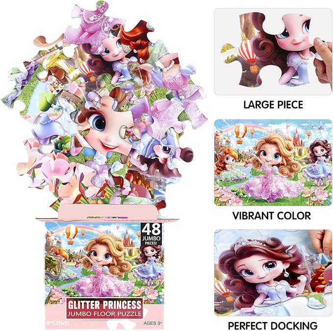 Jumbo Floor Puzzle for Kids,48 Piece Princess Large Jigsaw Puzzles,Puzzle for Toddler Ages 3-5,Preschool Educational Intellectual Development Toy Gift for Boys & Girls Ages 4-8