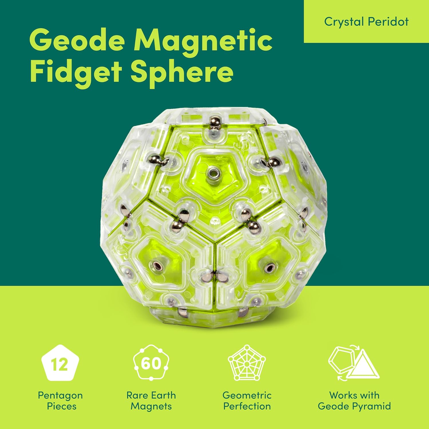 Speks Geode Sphere Magnetic Fidget Toy for Adults | Quiet Adult Sensory Toy for Stress Relief & Anxiety, Office Desk Toy & Top Gadget Gift Idea | Peridot, 12-Piece Set