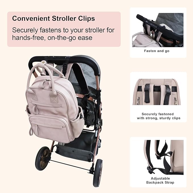 JESSIE & JAMES Saturday EDC Diaper Bag Backpack Multi Function Diaper Bag with Changing Pad & Stroller Straps_Light Stone