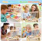 Kids Drum Set,Baby Musical Instrument for Toddler,Wooden Xylophone for Toddlers with Baby Drum Set and Wind Chime,Montessori Musical Instruments Toys for Kids,Musical Toys for Toddlers Birthday Gift