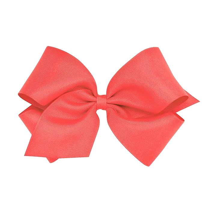 Wee Ones Girls' Plain Wrap Classic Grosgrain Hair Bows on a WeeStay No-Slip Hair Clip, Handmade, King, Watermelon
