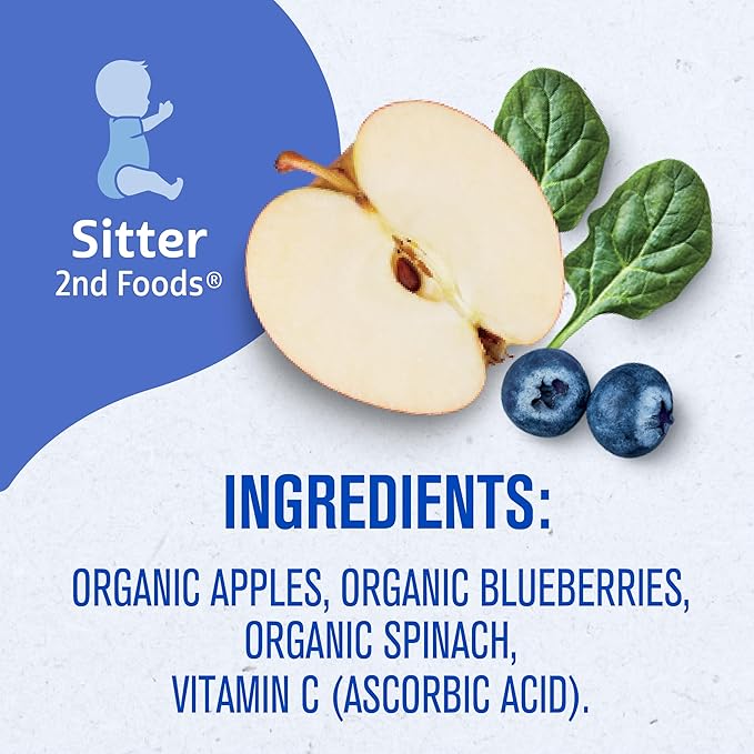 Gerber Stage 2 Baby Food, Organic Apple Blueberry Spinach Puree Pouch, 2 Servings of Fruit & Veggie, No Added Sweetener, No Artificial Colors or Flavors, 12-Pack