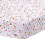 Lambs & Ivy Little Garden 100% Cotton Pink Floral Fitted Crib/Toddler Sheet