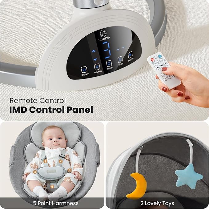Electric Baby Swing and Portable Bluetooth Infants Swing with Music Speaker, 5 Sway Speeds, 3 Seat Positions, and Remote Control for Indoor Use Boy Girl