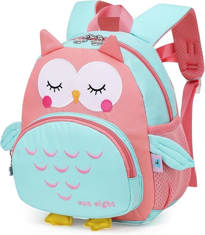 SUN EIGHT Preschool Backpack Toddler for Girls Animal Waterproof Kids Backpack 3D Cartoon School Bag for Baby Girl Boy 1-5 Years（Cute Owl）