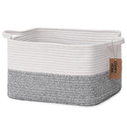 COMFY-HOMI Cotton Rope Woven Basket with Handles for Shelves,Toys,Book, Cloth Storage Baskets Bin for Organizing-13.5"x11"x9.5" Toy Decorative Organizer for Living Room, Bathroom-White/Grey