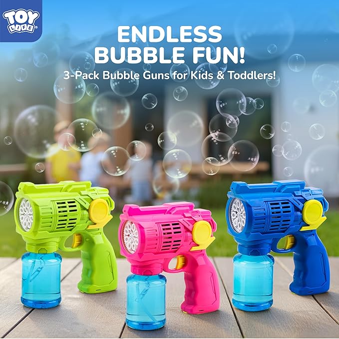 TOY Life 3 Pack Bubble Guns for Kids, Automatic Bubble Blower, Leakproof & Lightweight, Outdoor Summer Toys for Beach Travel, Easter Basket Stuffer, Party Favor, Birthday Gift for Toddlers Boys Girls