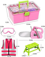 Deejoy 54Pcs Large Kids Tool Set with Electric Saw & Electronic Toy Drill, Pretend Play Kids Construction Set for Toddler 3-5 Years Old, Toddler Tool Set-Pink