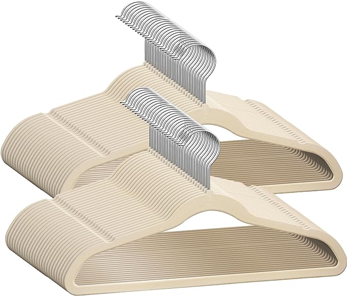 50 Premium Kids Velvet Hangers - 14" Non-Slip Clothes Hangers for Kids & Preteens - Ultra Slim, Space-Saving, Strong & Durable Hangers with 360° Swivel Hook - Ivory