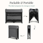 Evolur Zane Portable Playard with Instant Fold, Removable Mattress Cover & Full-Size Zipper Bassinet – Lightweight Travel Crib for Infant (0–18 Months) Grey