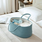 Baby Diaper Caddy Organizer, Large Cotton Rope Nursery Diaper Basket, Changing Table Organizer, Portable Tote Bag with Divider, Car Storage, Baby Shower Gifts for Newborn Girls - Lake Blue