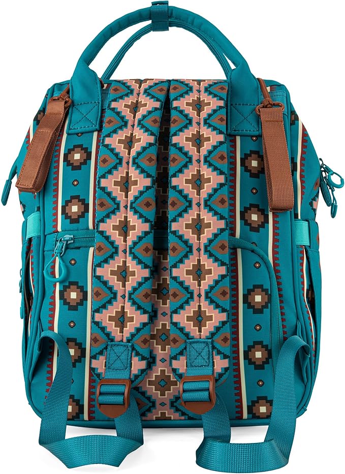 Wrangler Aztec Backpack Organized Daypack Travel Baby Bag with Stroller Strap and Side Bottle Pockets