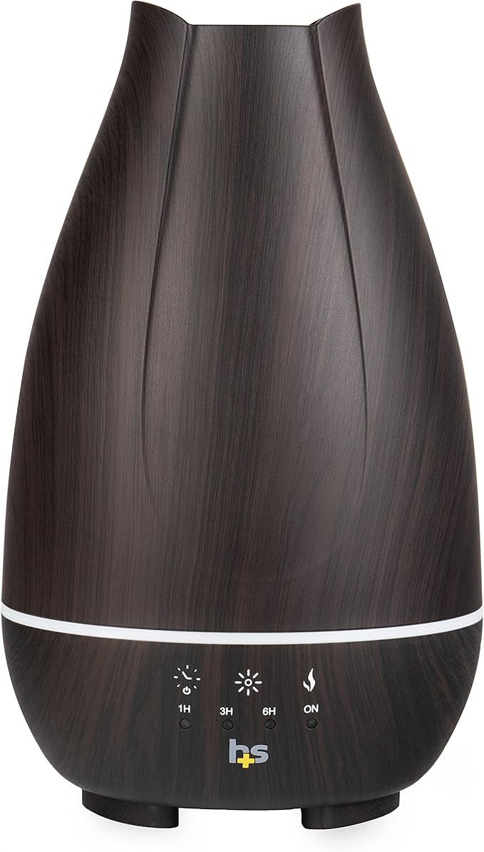 HealthSmart Essential Oil Diffuser, Cool Mist Humidifier and Aromatherapy Diffuser with 500ML Tank Ideal for Large Rooms, Adjustable Timer, Mist Mode and 7 LED Light Colors, Brown