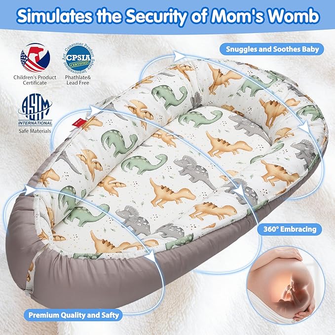 Baby Lounger - Breathable & Soft Baby Nest, Portable and Lightweight Tummy Time Lounger for Home and Travel, Ideal Newborn Babies Essentials Baby Shower Gifts