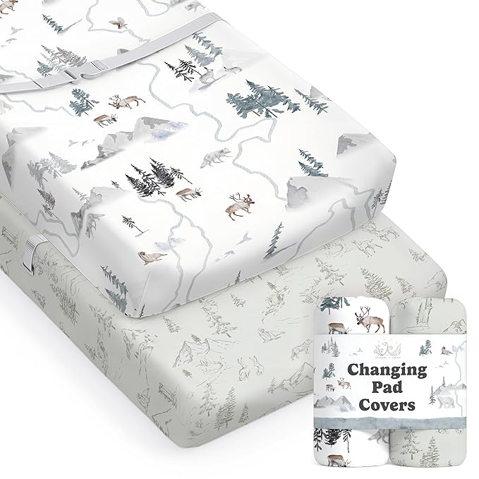 Baby Changing Pad Cover 2-Pack for Boys, Girls (Arctic Journey) - Premium Fitted Sheets Baby Diaper Changing Table Cover - Buttery Soft Cotton Blend