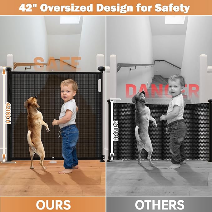 Retractable Baby Gates for Stairs, 78" Extra Wide Retractable Dog Gate with Support Rods for The House, 42" Extra Tall Baby Safety Gates Pet Gate for Doorways, Hallways, Indoor, Outdoor