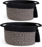 Empty Gift Basket - SweetMemo Mini Woven Rope Organizer Baskets for Baby Shower, Vanity, Makeup Brushes, Bathroom, Shelves, Desk - Small Decorative Storage Bins - Set of 2, Pre-Shaped, Black Brown