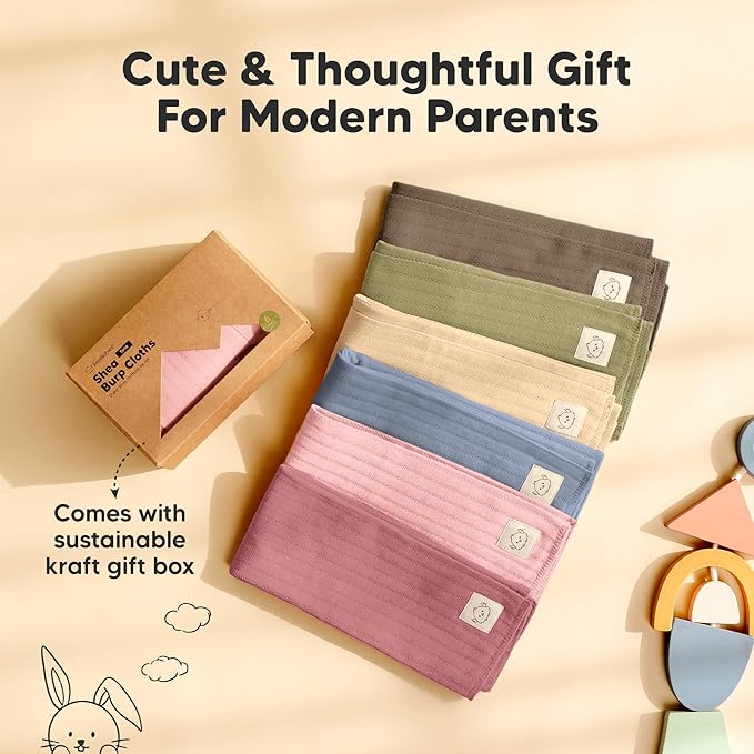 KeaBabies Organic Cotton Burp Cloths Baby Girl, Boy - 6-Pack Large Burping Clothes for Babies, Spit Up Rags, Super Soft & Absorbent Newborn Wash Towels, Gender Neutral, Non-Shrink (Stria, Boho)