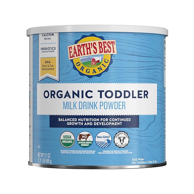 Earth's Best Organic Toddler Milk Powder for Toddlers 12 Months and Up, 21 Ounce Container