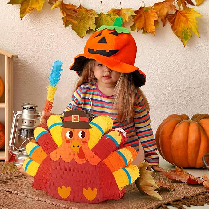 WERNNSAI Thanksgiving Turkey Pinata - Fall Decorations Red Turkey Pinata Thanksgiving Games for Kids Fall Festival Autumn Decor Carnival Party Supply with Blindfold