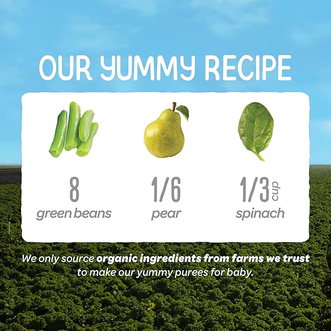 Happy Baby Organics Stage 2 Baby Food Pouches, Gluten Free, Vegan & Healthy Snack, Clearly Crafted Fruit & Veggie Puree, Green Beans, Pears & Spinach, 4 Ounces (Pack of 16)