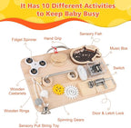 Wooden Busy Board for Toddlers, Montessori Sensory Toys for 1 2 3 4 Year Old, Autism Sensory Toys for Kids Boys Girls, Fine Motor Skills Travel Toys